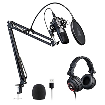 MAONO Microphone with Studio Headphone Set 192kHz/24bit Vocal Condenser Cardioid Podcast Mic Compati...