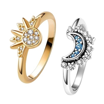 Celestial Sun and Moon Ring Set - Sparkling Promise Rings