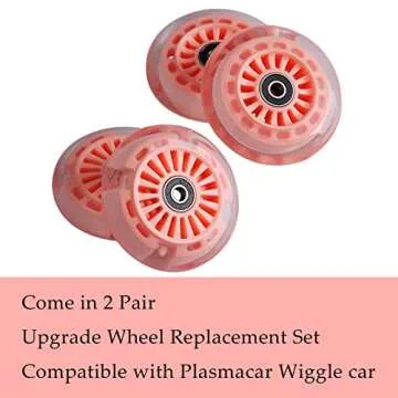 Wiggle Car Polyurethane Replacement Wheels Set (Front,2P Light Up), Swing Car Wheels Pack (Rear,2P Narrower) Upgrade for Ride-on Toys (Orange Pink)