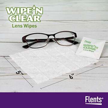 Flents Lens Wipes, Wipe 'N Clear, 150 Count, Pre-Moistened, Streak-Free, Safe for Glasses, Sunglasses, Anti-Fog, Gentle Cleaning, Clear Vision, Individually Wrapped for Travel & Convenience