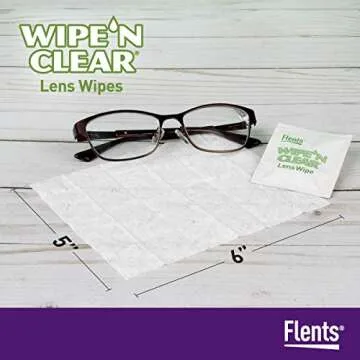 Flents Lens Wipes, Wipe 'N Clear, 150 Count, Pre-Moistened, Streak-Free, Safe for Glasses, Sunglasses, Anti-Fog, Gentle Cleaning, Clear Vision, Individually Wrapped for Travel & Convenience