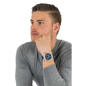 Invicta Men's Aviator Stainless Steel Quartz Watch with Silicone Strap, Blue, 26 (Model: 22523)