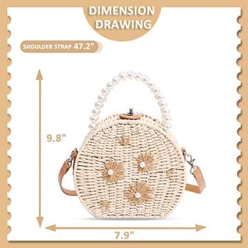 Straw Bag, Crossbody Bags for Women, Pearl Handbag Hard Box Handbags, Bohemian Handmade Woven Bag，...
