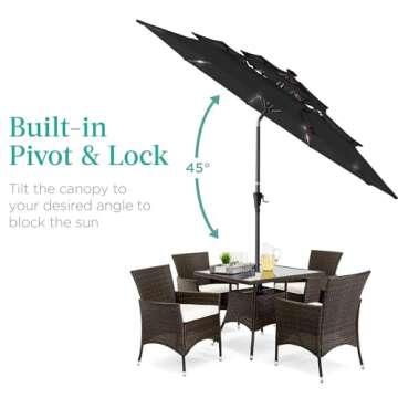 Best Choice Products 10ft 3-Tier Solar Patio Umbrella, Outdoor Market Sun Shade for Backyard, Deck, Poolside w/ 24 LED Lights, Tilt Adjustment, Easy Crank, 8 Ribs - Black