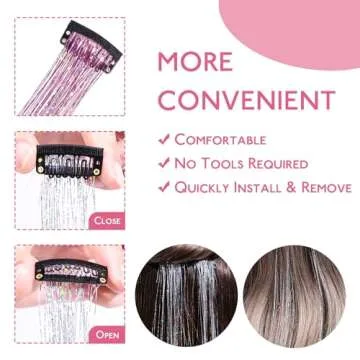 WENNALIFE Clip-in Hair Tinsel for Kids Pink Sparkle 6pcs