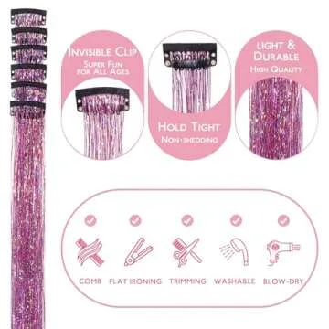 WENNALIFE Clip-in Hair Tinsel for Kids Pink Sparkle 6pcs