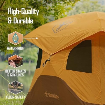 Gazelle T4 Extra Large 2 Door 4 Person Instant Portable Pop Up Outdoor Camping Hub Tent with Removable Floor and Rain Fly, Easy Setup, Orange