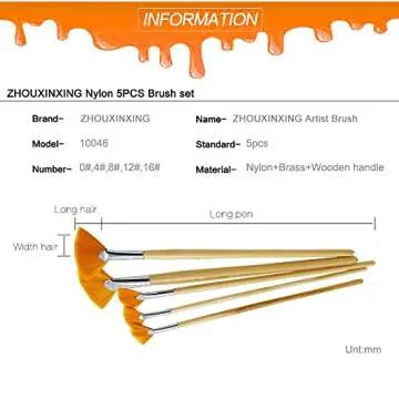 JOWOART 5Pcs/Set,Fan-Shaped Nylon Hair Short Wood Rod Brush Painting Drawing Supplies Picture Color