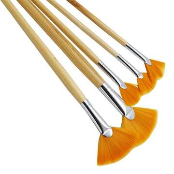 JOWOART 5Pcs/Set,Fan-Shaped Nylon Hair Short Wood Rod Brush Painting Drawing Supplies Picture Color