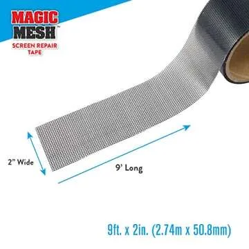 Magic Mesh Screen Repair Tape- Strong Adhesive, Instantly Mend & Repair Holes and Tears in Screen Windows, Doors, RVs & More. Black, 9’ x 2”