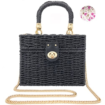 Handwoven Rattan Bag - Wicker Woven Square Crossbody Vintage Chic Casual Beach Tote