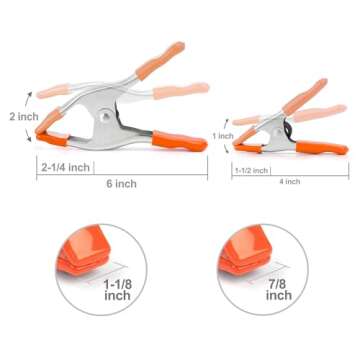 PONY 6-inch, 4-inch Heavy Duty Metal Spring Clamps Set, 2-inch, 1-inch Jaw opening, with Protective ...