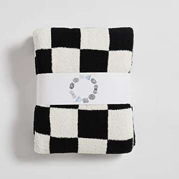 Throw Blankets Barefoot Checkerboard Gingham Warm Cozy Microfiber Reversible for Home Decor Bed Couch-Machine Washable (Classic Black,51"x63")