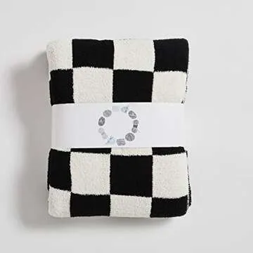 Throw Blankets Barefoot Checkerboard Gingham Warm Cozy Microfiber Reversible for Home Decor Bed Couch-Machine Washable (Classic Black,51"x63")