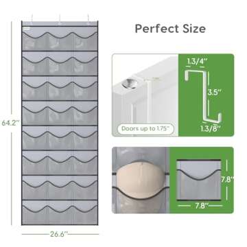 Unjumbly Baseball Hat Rack, 24 Pocket Over-The-Door Cap Organizer with Clear Deep Pockets to Display...