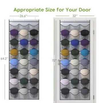 Unjumbly Baseball Hat Rack, 24 Pocket Over-The-Door Cap Organizer with Clear Deep Pockets to Display Baseball Caps Collection, Complete with 3 Over Door Hooks, Fit 3/8" and 1 3/4" Door Width, Grey