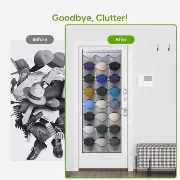 Unjumbly Baseball Hat Rack, 24 Pocket Over-The-Door Cap Organizer with Clear Deep Pockets to Display Baseball Caps Collection, Complete with 3 Over Door Hooks, Fit 3/8" and 1 3/4" Door Width, Grey