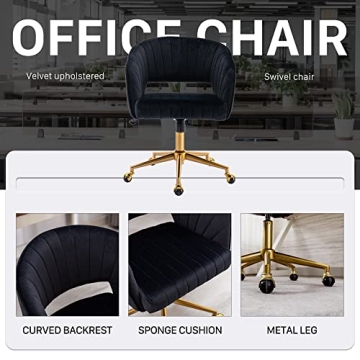 Stylish Velvet Office Chair with Gold Base for Comfort