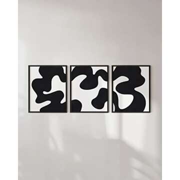 HAUS AND HUES Black and White Abstract Wall Art - Set of 3 Black and White Wall Art Modern Wall Deco...