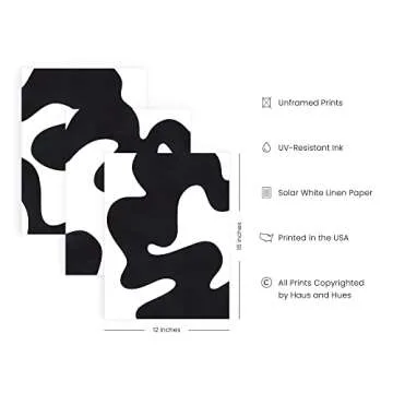 HAUS AND HUES Black and White Abstract Wall Art - Set of 3 Black and White Wall Art Modern Wall Decor, Contemporary Wall Art Modern Art Wall Decor, Black and White Artwork for Walls (Unframed 12x16)