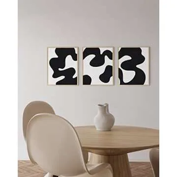 HAUS AND HUES Black and White Abstract Wall Art - Set of 3 Black and White Wall Art Modern Wall Decor, Contemporary Wall Art Modern Art Wall Decor, Black and White Artwork for Walls (Unframed 12x16)