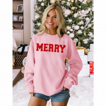 IZYJOY Christmas Merry Sweatshirt Pink Oversized Style