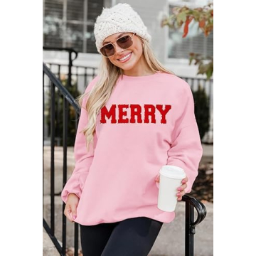 IZYJOY Christmas Merry Sweatshirt Pink Oversized Style