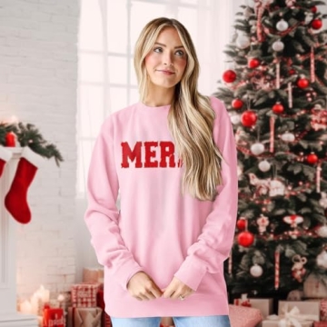 IZYJOY Christmas Merry Sweatshirt Pink Oversized Style