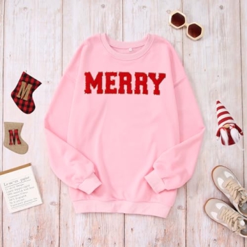 IZYJOY Christmas Merry Sweatshirt Pink Oversized Style