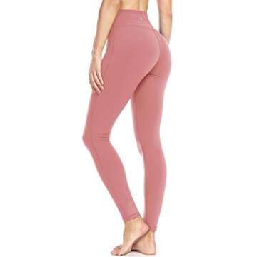 QUEENIEKE Women Legging Yoga High Waist Hidden Pockets Sport Pants Running Tights Size S Color Begonia Pink