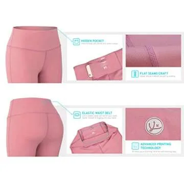 QUEENIEKE Women Legging Yoga High Waist Hidden Pockets Sport Pants Running Tights Size S Color Begonia Pink