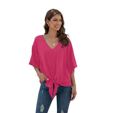 VIISHOW Women's Tie Front Loose Short Sleeve V Neck Blouses - Chic Summer Essential