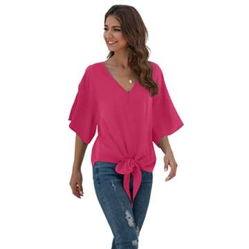 Stylish VIISHOW Summer Tie Front V Neck Blouse for Women