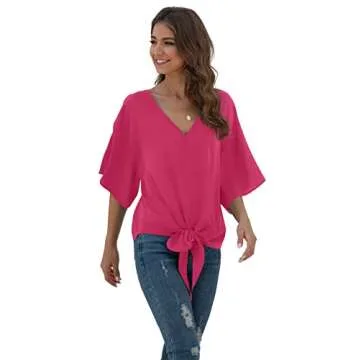 Stylish VIISHOW Summer Tie Front V Neck Blouse for Women