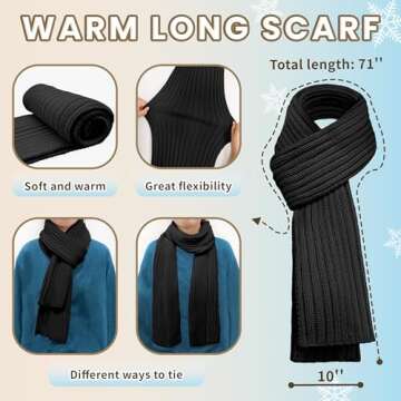 Winter Hat Scarf Glove Set for Women, Black Thermal Women Beanie with Pom Pom, Thickened Long Knit Scarf, Touchscreen Non-Slip Gloves, Fleece Lined Winter Warm 3 in 1 Gift Set