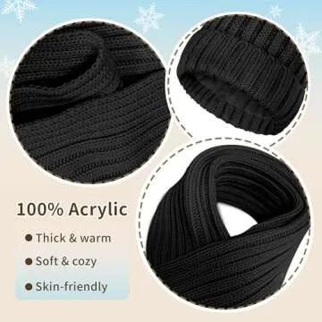 Winter Hat Scarf Glove Set for Women, Black Thermal Women Beanie with Pom Pom, Thickened Long Knit Scarf, Touchscreen Non-Slip Gloves, Fleece Lined Winter Warm 3 in 1 Gift Set