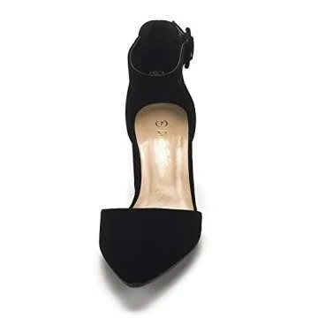 DREAM PAIRS Women's ANNEE-W Chunky Closed Toe Low Block Heels Dress Pointed Toe Ankle Strap Wedding Pump Shoes, Size 9, Black Nubuck