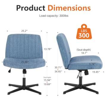 Sweetcrispy Office Chair No Wheels - Armless Desk Chair No Wheels Cross Legged Office Chair Wide Swivel Home Office Desk Chairs