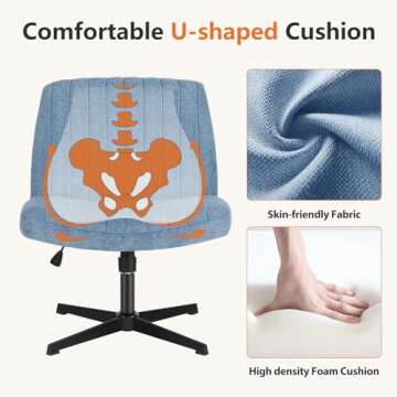 Sweetcrispy Office Chair No Wheels - Armless Desk Chair No Wheels Cross Legged Office Chair Wide Swivel Home Office Desk Chairs