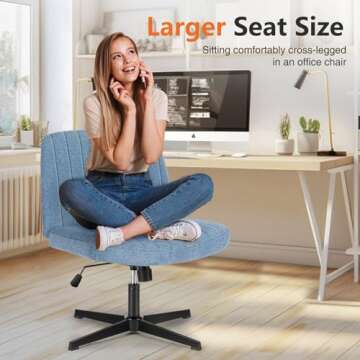 Sweetcrispy Office Chair No Wheels - Armless Desk Chair No Wheels Cross Legged Office Chair Wide Swivel Home Office Desk Chairs