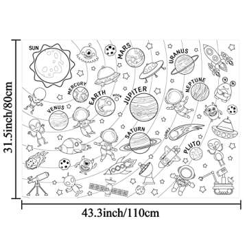 Outer Space Giant Coloring Poster for Kids - Activity Coloring Tablecloth, Huge Art Craft for Partie...
