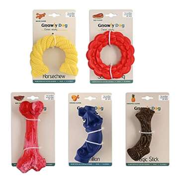 GNAWLY DOG Chew Toys for Aggressive Chewers - 5 Pack of Flavor Infused Heavy Duty Rubber Toys