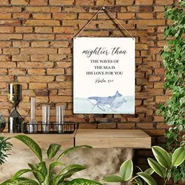 Inspirational Nautical Ocean Whale Decor Mightier Than The Waves of The Sea Psalm 93:4 Wooden Hangin...