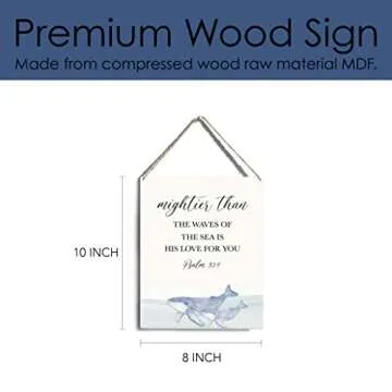 Inspirational Nautical Ocean Whale Decor Mightier Than The Waves of The Sea Psalm 93:4 Wooden Hanging Sign Gift for Baby Kids Girl Boy Nursery Teen Room Bible Verse Wall Art 8 x 10 Inches