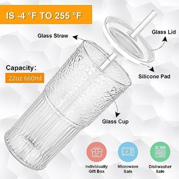 Bandesun 22oz High Borosilicate Glass Cups with Lids