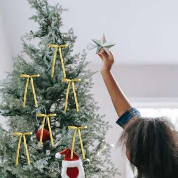 Meseey 30 Pcs Satin Bows with Twist Tie 5 x 7 Inch Pretied Premade Ribbon Bows for Tree Wreath Garland Home Decor Indoor Outdoor Decorations (Golden Olive)