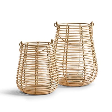 Two's Company Horizontal Cane Weave Set of 2 Lanterns