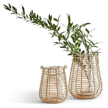 Two's Company Horizontal Cane Weave Set of 2 Lanterns