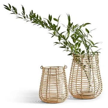 Two's Company Horizontal Cane Weave Set of 2 Lanterns