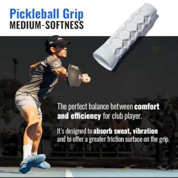Hesacore Pickleball Paddle Grip - 5.25in - Supports Tennis Elbow, Enhances Grip Strength, Reduces Vibration with Finger Support and Anti-Sweat - Medium